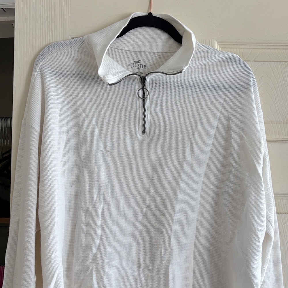 Hollister Ivory Waffle Knit Quarter-Zip Top